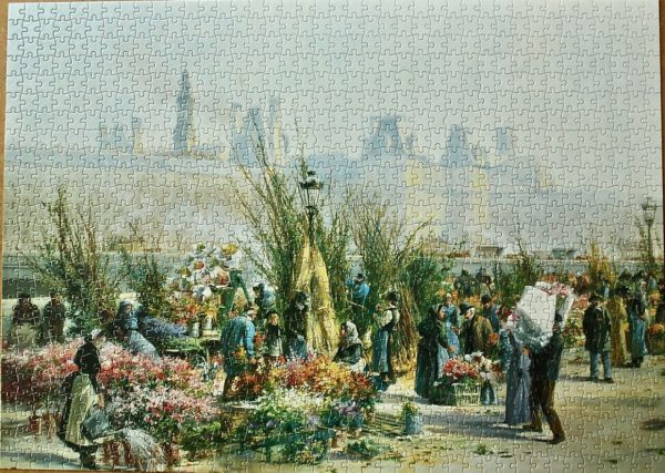 Image of the puzzle 1000, Jumbo, Flower Market by the Seine, by Georges Fraipont, Complete, Picture of the puzzle