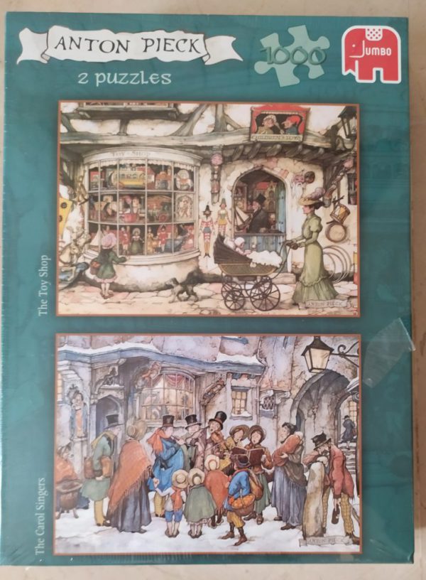 Image of the puzzle 1000×2, Toy Shop & The Carol Singers, by Anton Pieck, Factory Sealed, Picture of the box