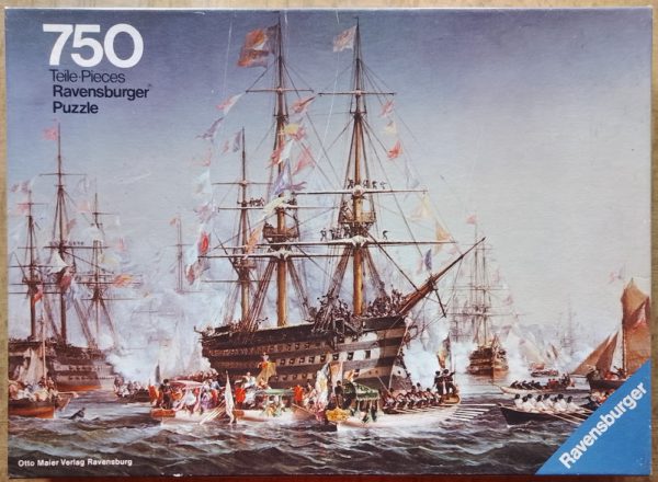 Image of the puzzle 750, Ravensburger, Cherbourg Harbor, Complete, Picture of the box