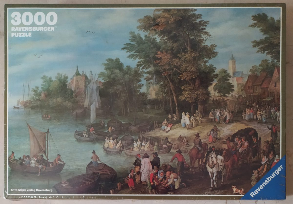 3000, Ravensburger, Landing Place, Jan Brueghel the Elder, Factory Sealed, Listed by Barebrain Image of the puzzle 3000, Ravensburger, Landing Place, Jan Brueghel the Elder, Factory Sealed, Picture of the obx