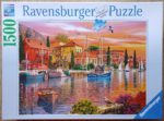 Image of the puzzle 1500, Ravensburger, Mediterranean Harbor, by Dominic Davison, Picture of the box