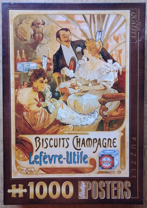 Image of the puzzle 1000, D-Toys, Biscuits Champagne Lefèvre-Utile, by Alphonse Mucha, Complete, Picture of the box