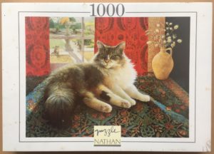 Image of the puzzle 1000, Nathan, The Cat and the Vase, by Lesley Anne Ivory, Factory Sealed, Picture of the box