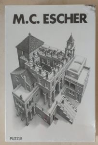 Image of the puzzle 1000, Selegiochi, Ascending and Descending, by Maurits Cornelis Escher, Factory Sealed, Picture of the box