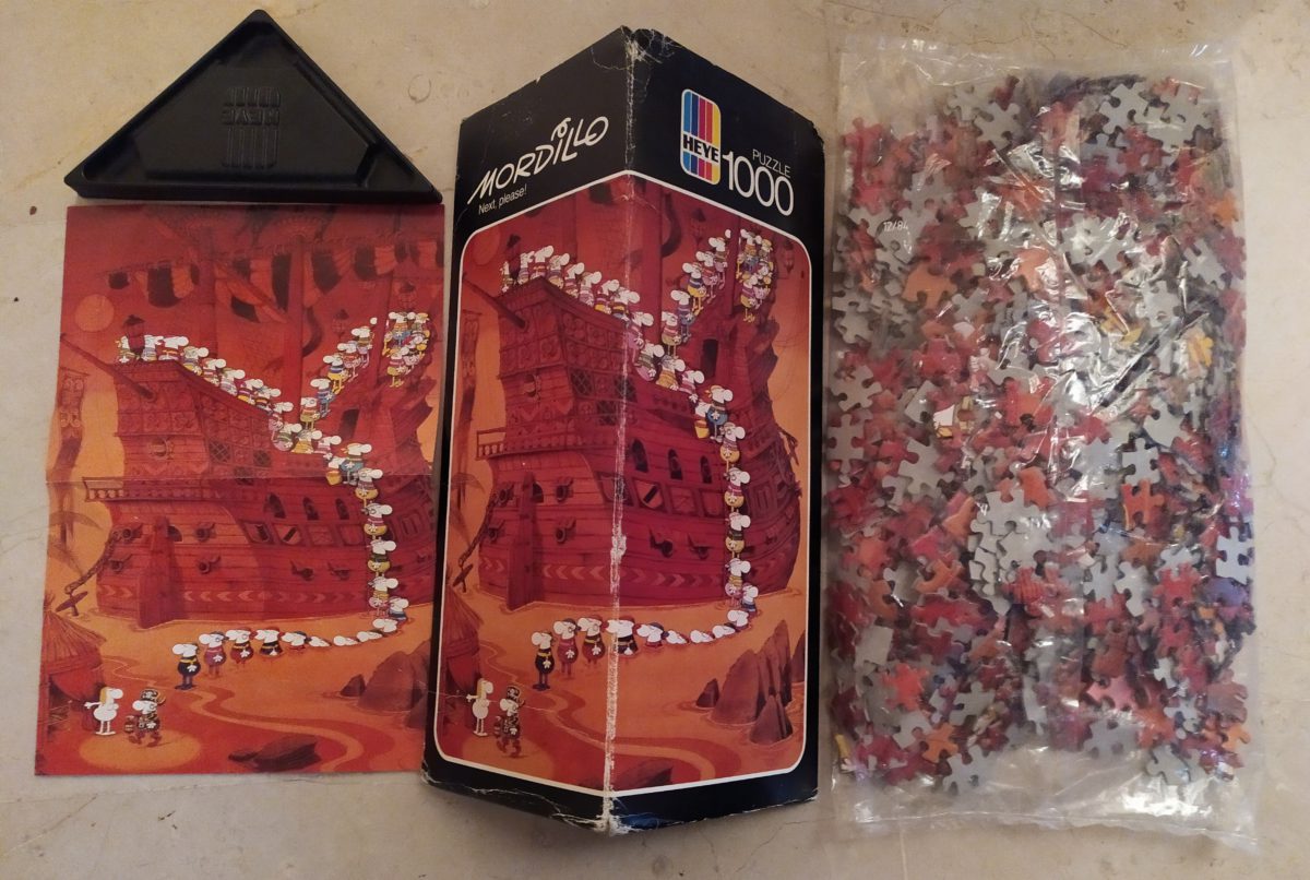 1000, Heye, Next, please!, Guillermo Mordillo, Sealed Bag, Listec by Barebrain Image of the puzzle 1000, Heye, Next, please!, Guillermo Mordillo, Sealed Bag, Picture of the bag