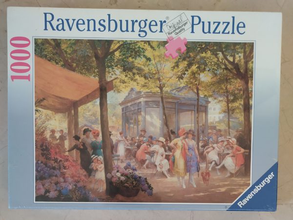 Image of the puzzle 1000, Ravensburger, A Parisian Flower Market, by Eugène Deully, Factory Sealed, Picture of the box