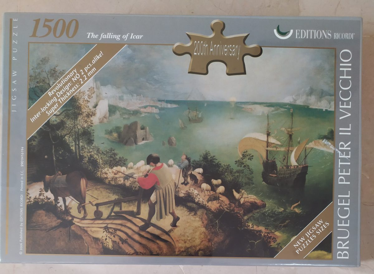 1500, Ricordi, The Falling of Icar, by Pieter Bruegel the Elder, Listed by Barebrain Image of the puzzle 1500, Ricordi, The Falling of Icar, by Pieter Bruegel the Elder, Picture of the box