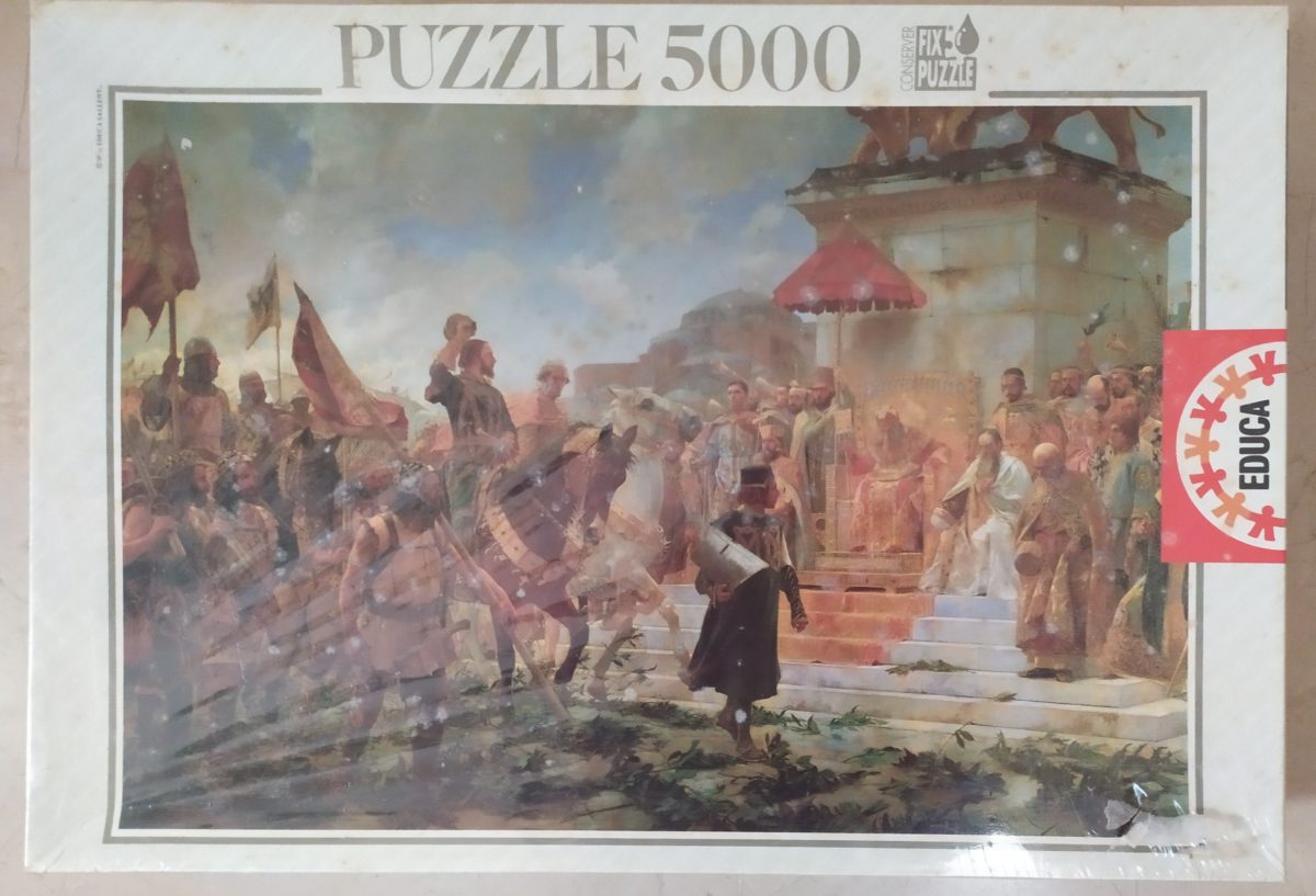 5000, Educa, Entry of Roger de Flor in Constantinople, by Moreno Carbonero, Factory Sealed, Listed by Barebrain Image of the puzzle 5000, Educa, Entry of Roger de Flor in Constantinople, by Moreno Carbonero, Factory Sealed, Picture of the box