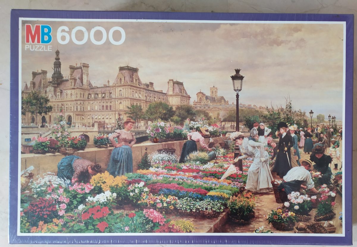6000, MB, Paris, The Flower Market in 1895, by François-Marie Firmin-Girard, Factory Sealed, Listed by Barebrain Image of the puzzle 6000, MB, Paris, The Flower Market in 1895, by François-Marie Firmin-Girard, Factory Sealed, Picture of the box