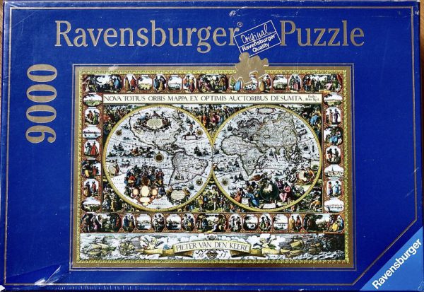 Image of the puzzle 9000, Ravensburger, Big World Map 1611, Pieter van den Keere, Factory Sealed, Picture of the box
