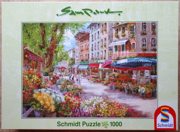 Image of the puzzle 1000, Schmidt, Paris, Flower Market, by Sam Park, Complete, Picture of the box