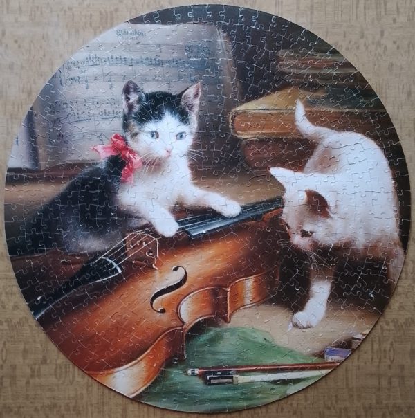 Image of the puzzle 500, Past Times, Victorian Cat Musicians (Double Sided), by Calr Reichert and Henriëtte Ronner-Knip, Complete, Picture of the puzzle