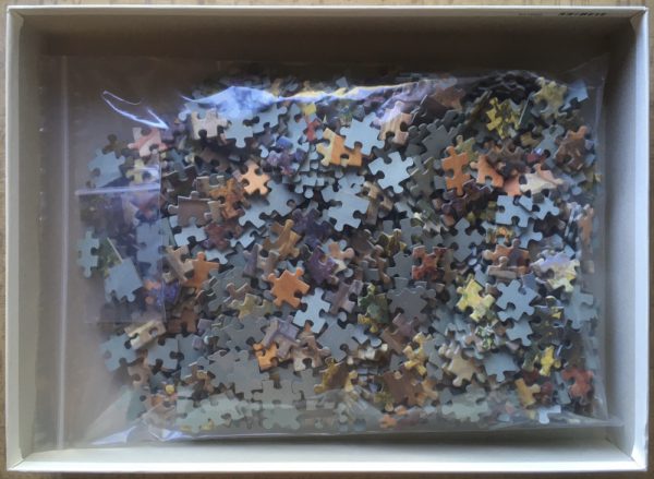 Image of the puzzle 1000, Ravensburger, A Parisian Flower Market, by Eugène Deully, Complete, Picture of the bag