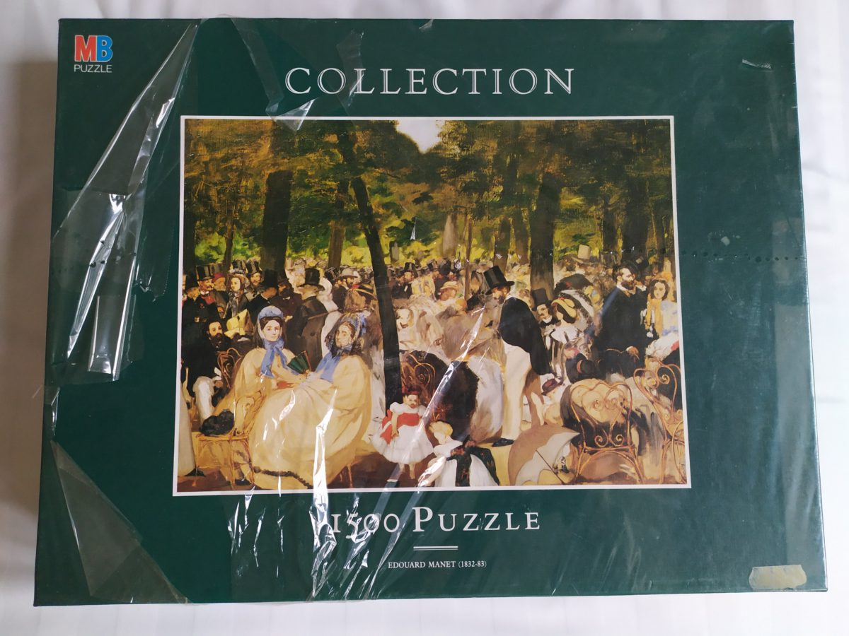 1500, MB, Music in the Tuileries, Édouard Manet, Factory Sealed, Listed by Barebrain Image of the puzzle 1500, MB, Music in the Tuileries, Édouard Manet, Factory Sealed, Picture of the box