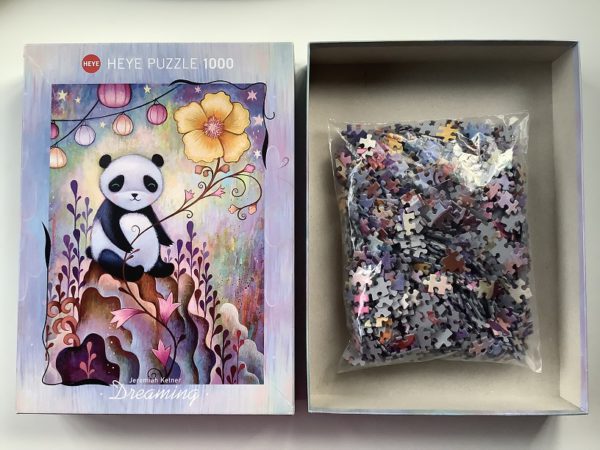 Image of the puzzle 1000, Heye, Panda Naps, Jeremiah Ketner, Complete, Picture of the bag