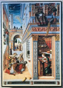 Image of the puzzle 1000, JR Puzzles, The Annunciation, with Saint Emidius, by Carlo Crivelli, Complete, Picture of the box
