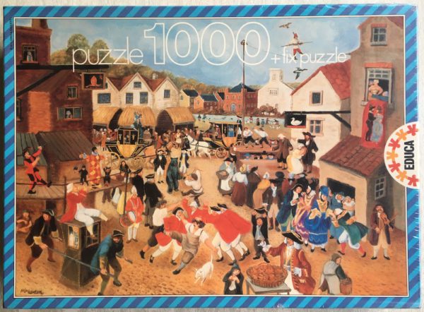 Image of the puzzle 1000, Educa, The Village Fair, by Margaret Loxton, Factory Sealed, Picture of the box