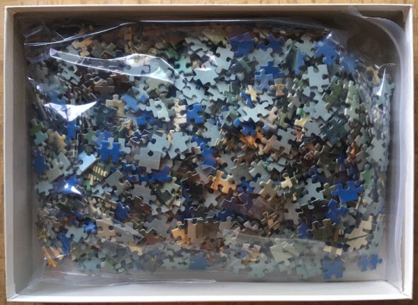 Image of the puzzle 1500, Ravensburger, Michelstadt in Winter, by Reinhold Kirsch, Complete, Picture of the bag