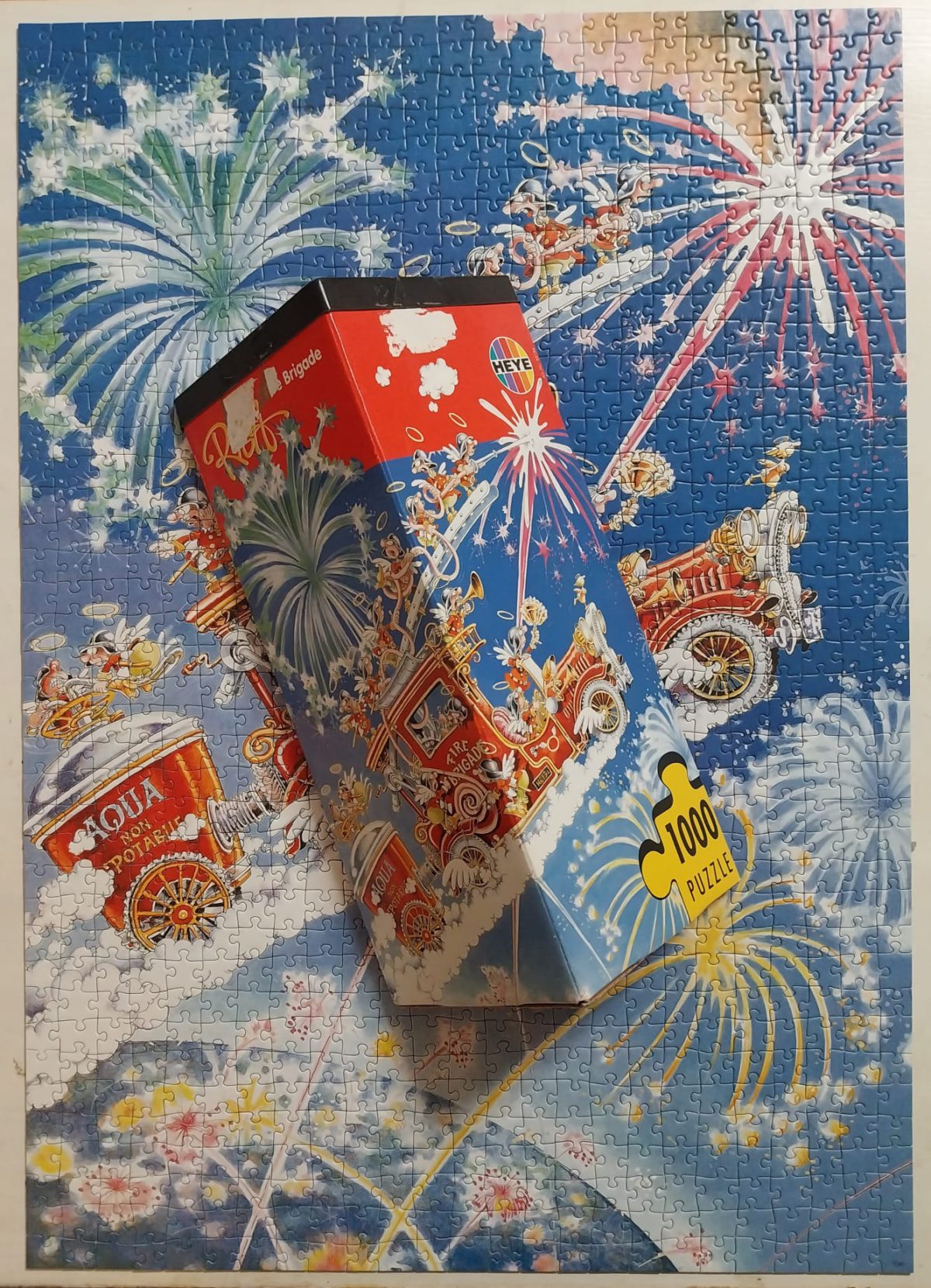 Image of the puzzle 1000, Heye, Fire Brigade, Michael Ryba, Complete, Picture of the contents