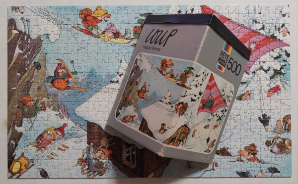 Image of the puzzle 500, Heye, Happy Skiing, by Jean-Jacques Loup, Complete, Picture of the contents
