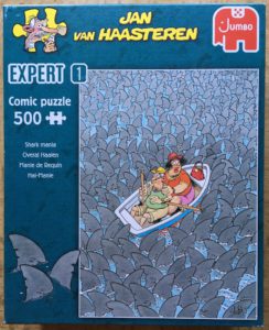 Image of the puzzle 500, Jumbo, Shark Mania, by Jan van Haasteren, Complete, Picture of the box
