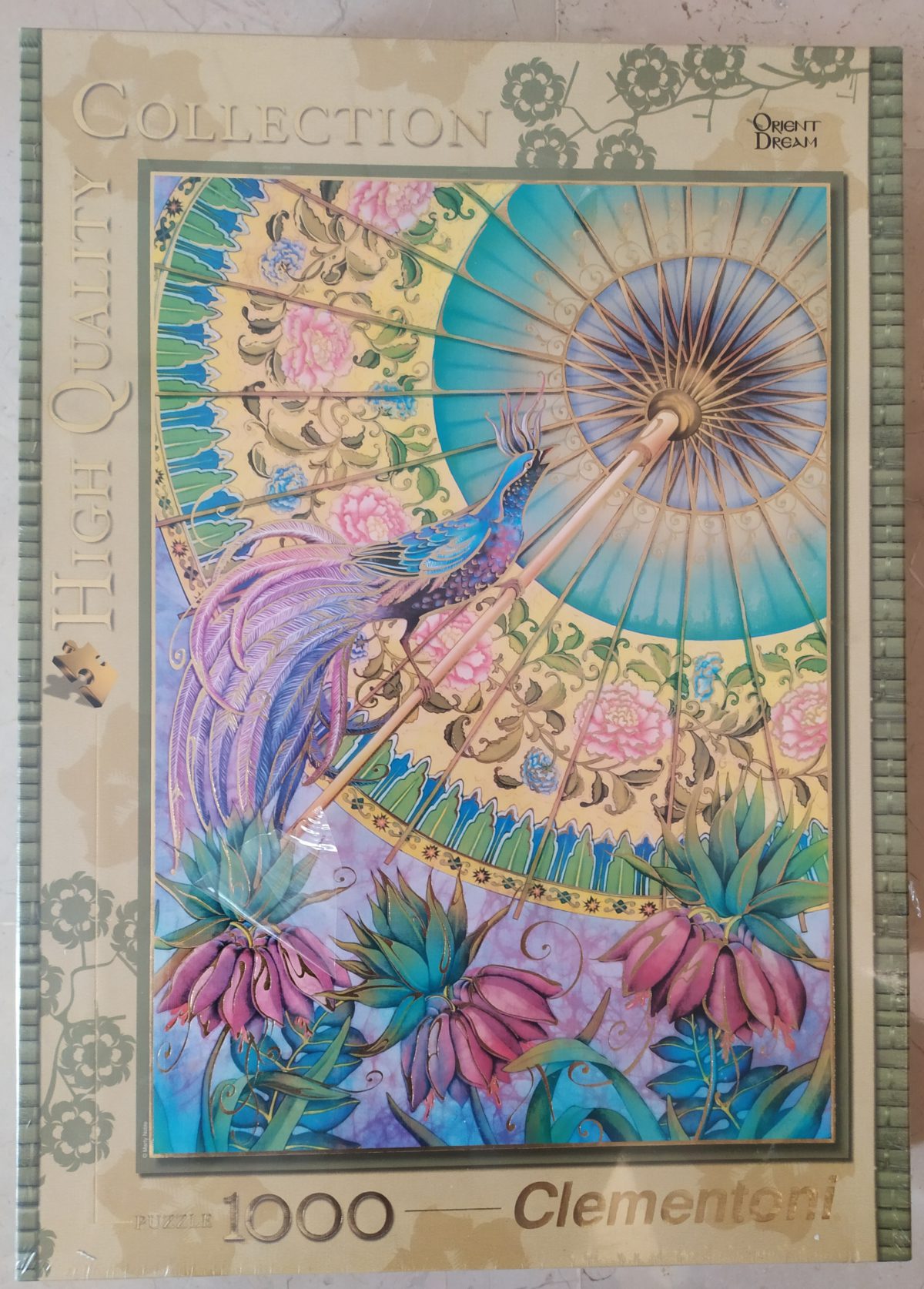 1000, Clementoni, Bird with Parasol, Marty Noble, Factory Sealed, Listed by Barebrain Image of the puzzle 1000, Clementoni, Bird with Parasol, Marty Noble, Factory Sealed, Picture of the box