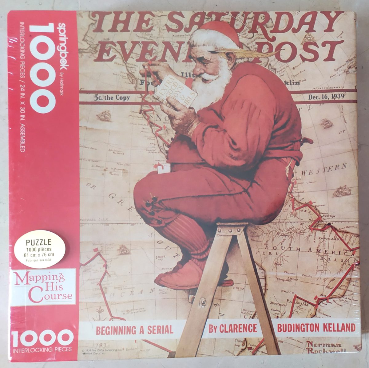 1000, Nathan, Mapping His Course, Norman Rockwell, Factory Sealed, Listed by Barebrain Image of the puzzle 1000, Nathan, Mapping His Course, Norman Rockwell, Factory Sealed, Picture of the box