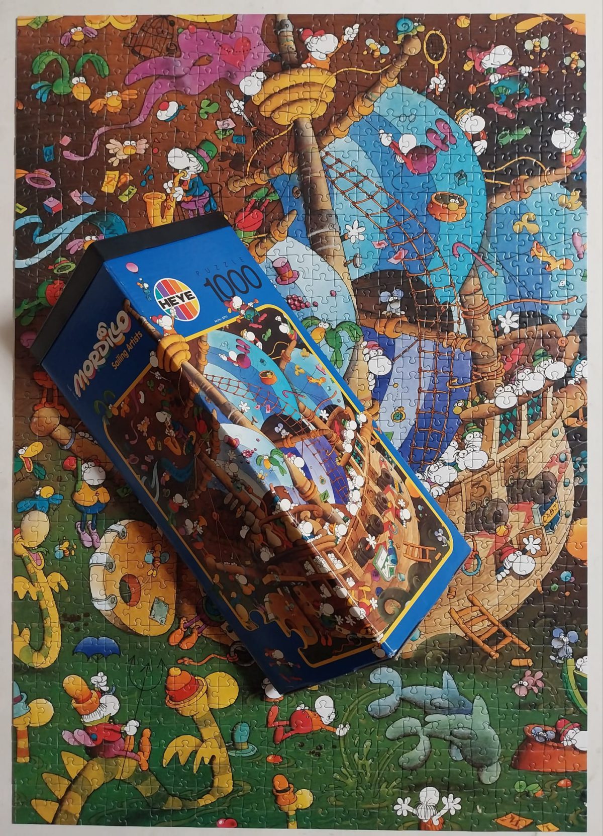 1000, Heye, Sailing Artists, Guillermo Mordillo, Complete, Listed by Vanesa Image of the puzzle 1000, Heye, Sailing Artists, Guillermo Mordillo, Complete, Picture of the contents