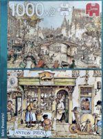 Image of the puzzle 1000x2, Jumbo, Coach on the Bridge & Pharmacy, by Anton Pieck, Complete, Picture of the box