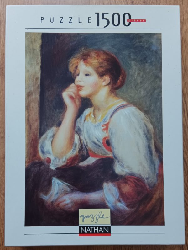 Image of the puzzle 1500, Nathan, Woman Holding a Letter, by Pierre-Auguste Renoir, Sealed Bag, Picture of the box