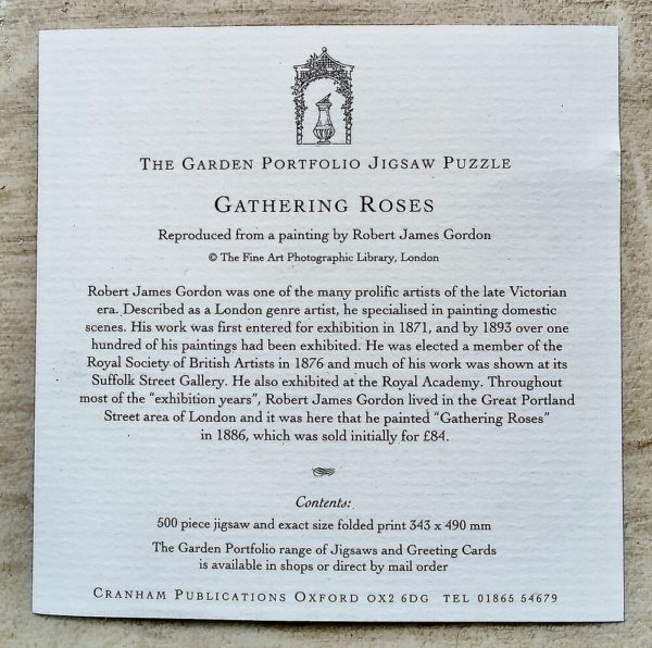 Image of the puzzle 500, Cranham, Gathering Roses, by Robert James Gordon, Complete, Picture of the back