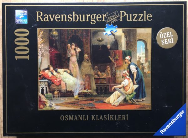 Image of the puzzle 1000, Ravensburger, In the Harem, by Juan JimĂ©nez MartĂn, Complete, Picture of the box