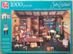 Image of the puzzle 1000, Jumbo, Santa's Workshop, by Joan Steiner, Complete, Picture of the box