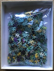 Image of the puzzle 1000, MB, Irises and Tulips, Incomplete, Picture of the bag