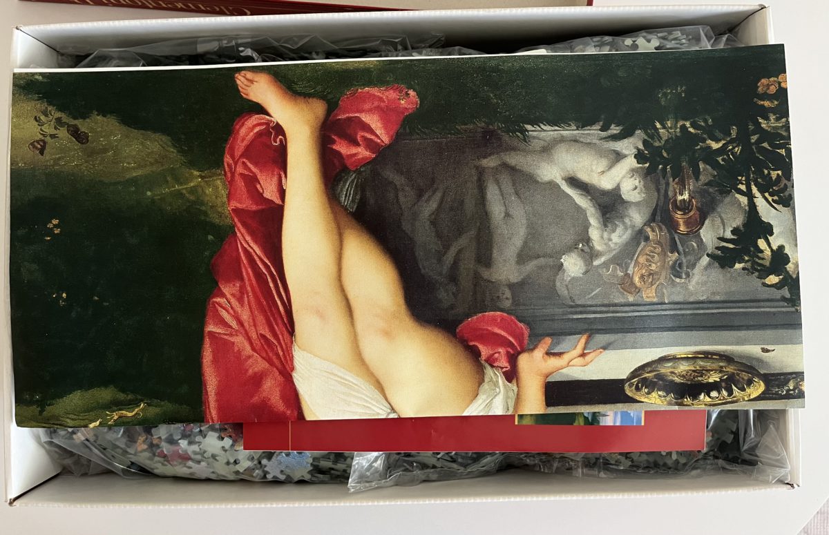13200, Clementoni, Sacred and Profane Love, by Titian, Sealed Bag, Listed by MPzzl Image of the puzzle 13200, Clementoni, Sacred and Profane Love, by Titian, Sealed Bag, Picture of the contents