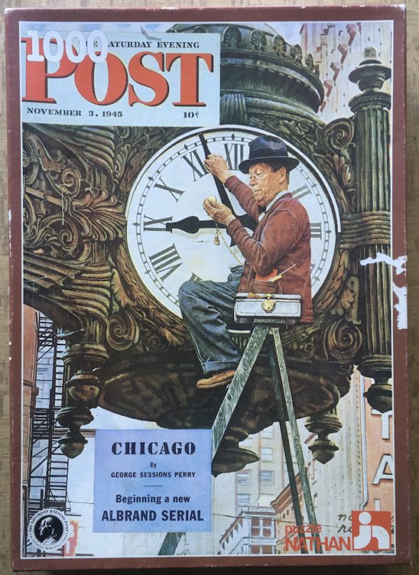 Image of the puzzle 1000, Nathan, The Clock Mender, Norman Rockwell, Complete, Picture of the box