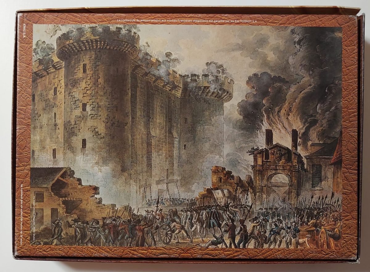 1000, Ferriot Cric, La Prise de la Bastille, by Jean-Pierre Houël, Sealed Bag, Listed by Vanesa Image of the puzzle 1000, Ferriot Cric, La Prise de la Bastille, by Jean-Pierre Houël, Sealed Bag, Detail of the back