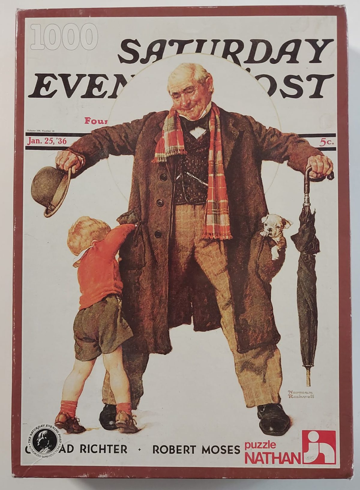 Image of the puzzle 1000, Nathan, Et Mon Cadeau?, Norman Rockwell, Sealed Bag, Picture of the box