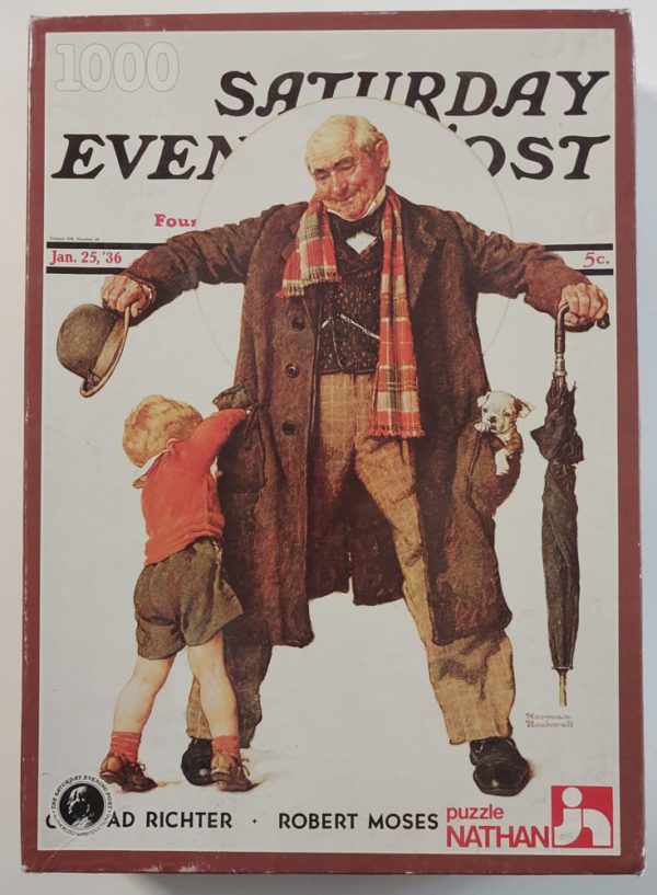 Image of the puzzle 1000, Nathan, Et Mon Cadeau?, Norman Rockwell, Sealed Bag, Picture of the box