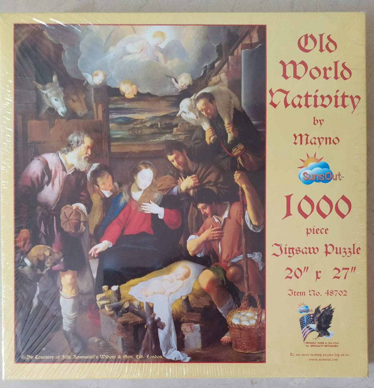 1000, SunsOut, Old World Nativity, by Juan Bautista Maíno, Factory Sealed, Listed by Barebrain Image of the puzzle 1000, SunsOut, Old World Nativity, by Juan Bautista Maíno, Factory Sealed, Picture of the box