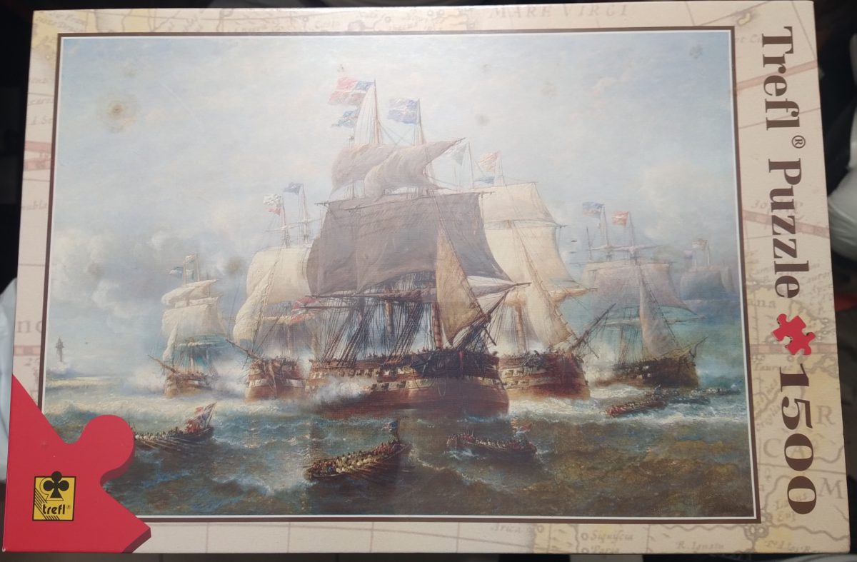 1500, Trefl, A Naval Engament, François Musin, Factory Sealed, Listed by GMath Image of the puzzle 1500, Trefl, A Naval Engament, François Musin, Factory Sealed, Picture of the box
