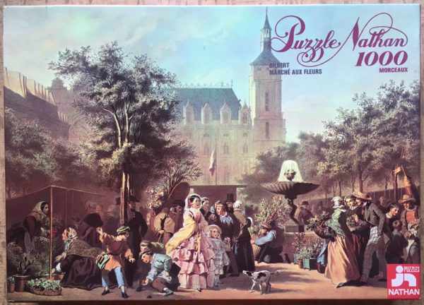 Image of the puzzle 1000, Nathan, Flower Market, by Achille Isidore Gilbert, Complete, Picture of the box