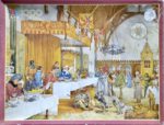 Image of the puzzle 1000, MB, Court Jesters in Knights' Hall 1394, by Johan Herman Isings, Complete, Picture of the box
