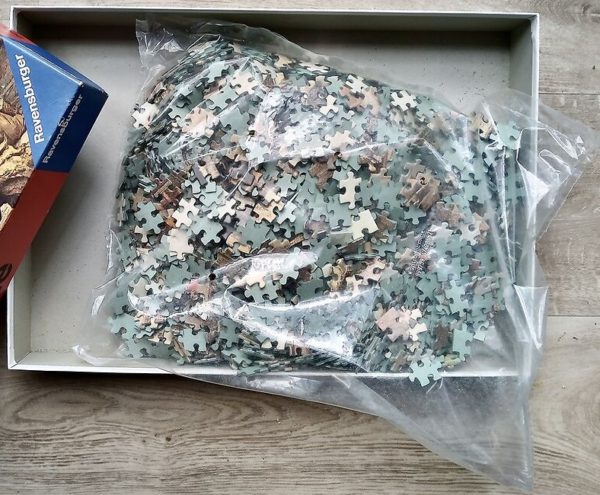 Image of the puzzle 2000, Ravensburger, At the Harbor, Franz Bukacz, Sealed Bag, Picture of the bag