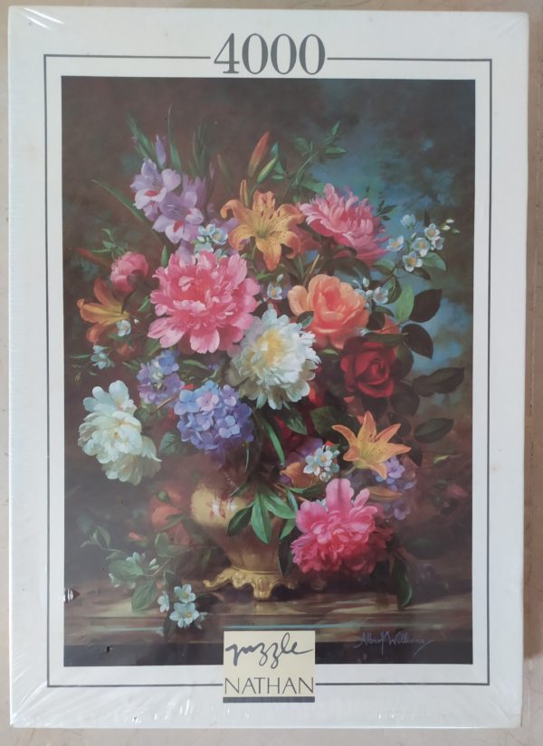 Image of the puzzle 4000, Nathan, The Peonies, Albert Williams, Factory Sealed, Picture of the box