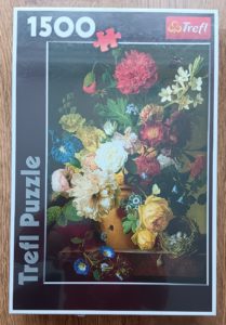 Image of the puzzle 1500, Trefl, Flower Still Life on a Marble Ledge, by Jan Frans van Dael, Factory Sealed, Picture of the box