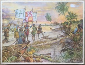 Image of the puzzle 1200, White Horse, Columbus Discovers America, by Johan Herman Isings, Complete, Picture of the box