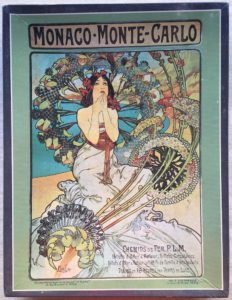 Image of the puzzle 1000, MB, Monaco Monte Carlo, Alphonse Mucha, Factory Sealed, Picture of the box