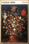Image of the puzzle 1000, Piatnik, Flowers in a Wooden Vessel, Jan Brueghel the Elder, Factory Sealed, Picture of the box