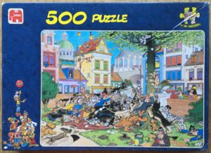 Image of the puzzle 500, Jumbo, Get that Cat!, by Jan van Haasteren, Complete, Picture of the box